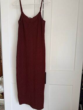 H&M Burgundy Textured Maxi Slip Dress
